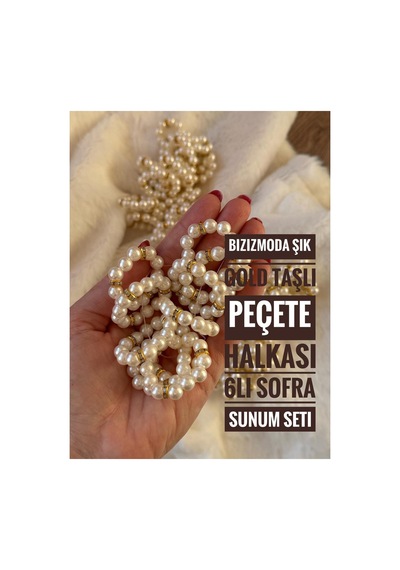 Yılbaşı Sofra Sunum Gold Taşlı Peçetelik 6 Adet Peçete Halkası Gold,