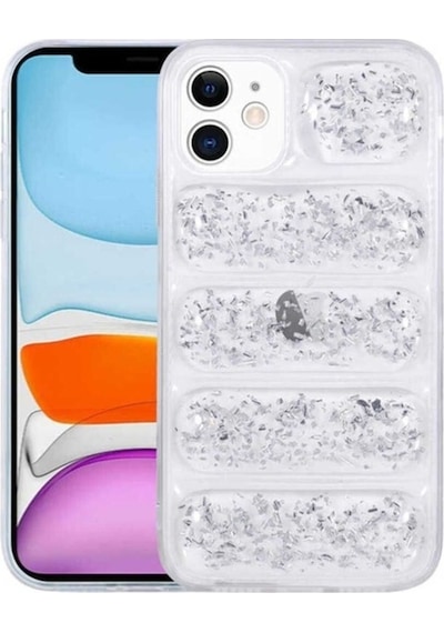 Apple Uyumlu iPhone 11 Kılıf Kamera Korumalı Simli Airbag'li Zore Dalga Kapak Gümüş