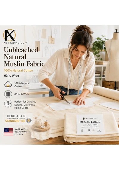 Muslin Kumaş/kumaş Ağartılmamış - D Kumaş - Doğal 9,5 Metre Orta Ağırlık -%100 Pamuk 160 Cm Genişliğinde , Doğal Ağartılmamış