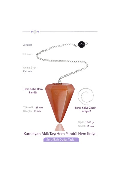Erilsa Sertifikalı Karnelyan Akik Taşı Pandül Sarkaç Hem Pandül - Hem Ko Çok Renkli