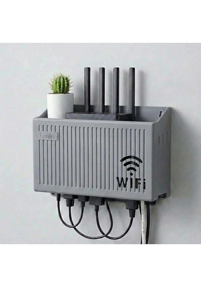 Duvar Tipi Wi-fi Modem Saklama Kutusu Gri Kablo Düzenleyici Router Raf Organizer 5468