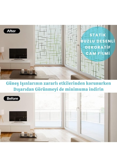 Technosmart 60cmx100cm Buzlu Desenli Cam Kaplama Filmi Statik Duşa Kabin Ofis Dekorasyon Folyo