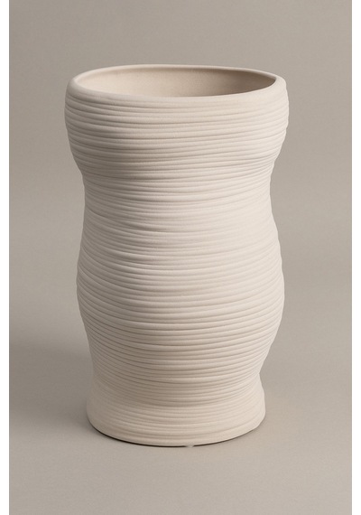 Koza Home Ophelia Taş Dokulu Krem Seramik Vazo 19x19x27,5cm 8586 Standart