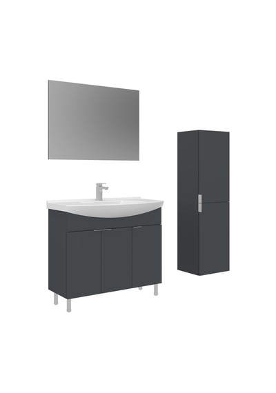 Orka Purus 100 Cm Mat Antrasit Düz Aynalı Banyo Dolabı Takımı Ve Boy Dolabı Ayaklı Antrasit Orka Purus 100 Cm Mat Antrasit Düz Aynalı Banyo Dolabı Takımı Ve Boy Dolabı Ayaklı Antrasit