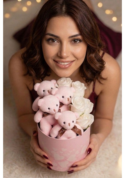 Premium Peluş Ayıcık & Özel Kumaş Beyaz Gül Buketi Sevgiliye, Kıza, Arkadaşa Hediye