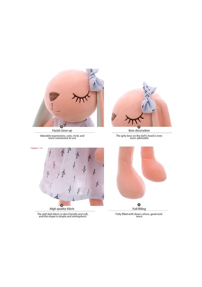 Sevimli Uzun Kulaklı Elbiseli Tavşan Bebek Ve Çocuk Uyku Arkadaşı Hediyelik Oyuncak Pembe Pembe