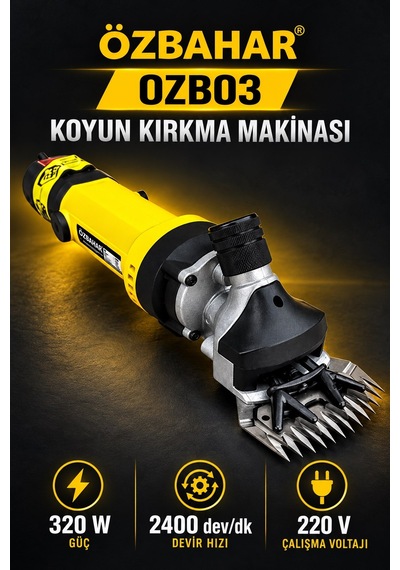 Özbahar Ozb03 320w Elektrikli Profesyonel Koyun Kırkma Makinesi 2400 Dev/dk, Beyuhan Bıçak, Yedek Kömürlü, Güçlü Motor