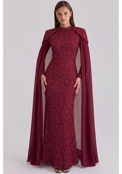 Olcay Pelerin Detaylı Kordone Dantel Exclusive Büyük Beden Tesettür Abiye Elbise Bordo 1096 Olcay Pelerin Detaylı Kordone Dantel Exclusive Büyük Beden Tesettür Abiye Elbise Bordo 1096