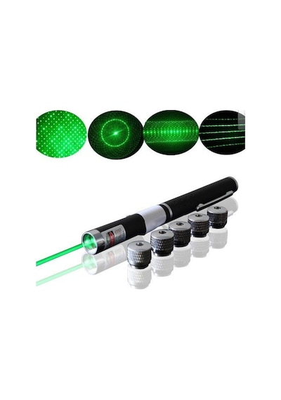 Şarjlı 5 Başlıklı Yeşil Lazer 100mw 532nm 8km Menzil Green Laser Pointer Siyah