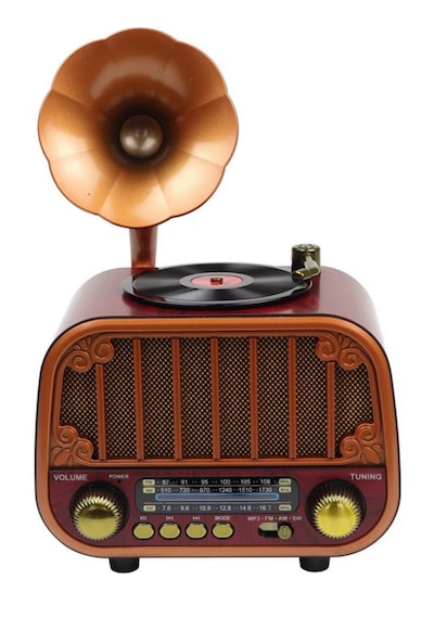 Dexxony Md-1318 Ahşap Tasarım Nostaljik Radyo - Gramofon Dekorlu Şarjlı Bluetooth Hoparlör  Seti