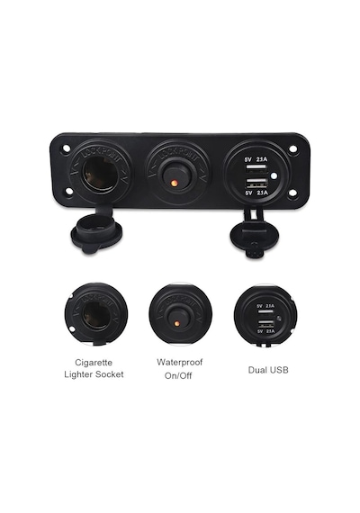 3 Lü Marin Çakmaklık Usb Şarj Soketi 12V Anahtarlı Panel