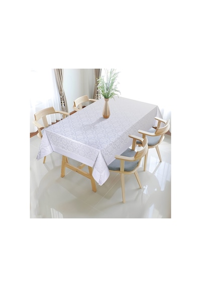 Pamuklu Damask Desen Beyaz Renk Lüks 160x220 Cm Masa Örtüsü