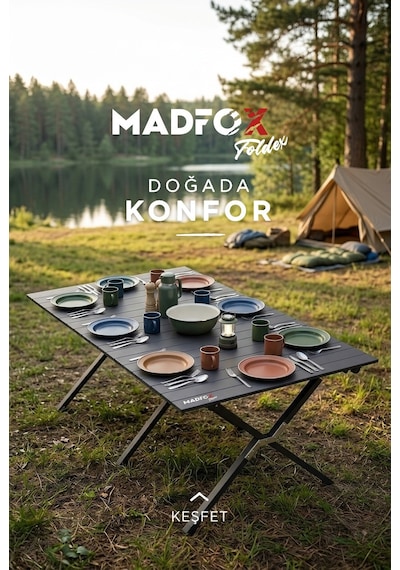 Madfox Foldex Katlanabilir Alüminyum Kamp Masası 8 Kişilik Siyah