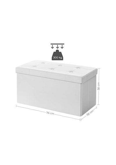 Tabure, 80 Litre, Saklama Kutusu, Ayak Taburesi, Katlanabilir, 300 Kg Taşıma Kapasitesi, Suni Deri Kılıf, Dolgulu, Beyaz Spf106