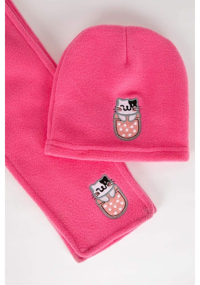 Defacto Kız Bebek 2'li Polar Atkı Bere Takım B4390A523WNPN110 Pembe