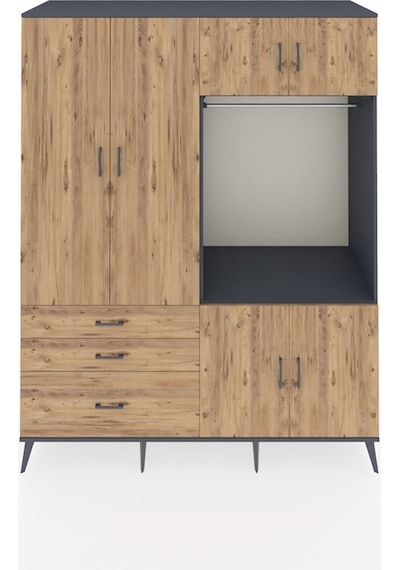 Kronos Gardrop 7 Raflı 3 Çekmeceli Tek Askılı 176x59x221 Antrasit-çam Çam Kronos Gardrop 7 Raflı 3 Çekmeceli Tek Askılı 176x59x221 Antrasit-çam Çam