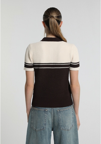 Colin's Colins Slim Fit Polo Yaka Çizgili Kadın Kahverengi Kısa Kol Kazak Cl1081963 Q1.v1 Brw