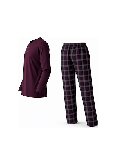 Mutlu City Erkek Mevsimlik Uzun Kollu 3 Düğmeli Ekose Alt Pijama Takımı 16652 Vişne
