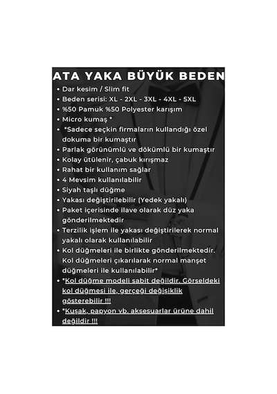 Dicotto Beyaz Büyük Beden Siyah Taş Düğmeli Damatlık Ata Yaka Kol Düğmeli Slim Fit Smokin Gömlek - 090 001