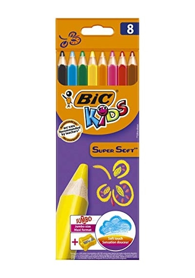 Bıc Kids Jumbo-üç Kenarlı-yumuşak, Boyama Kalemi 6,2 Mm, 8-çeşitli Renklerde, Kartonetuı Her Biri 8 Adet, Jumbo-dahil Kalemtraş 124-Pembe