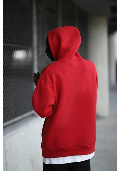 Kapşonlu 3 İplik Kalın İçi Polarlı Oversize Kangru Cepli Erkek Sweatshirt 001