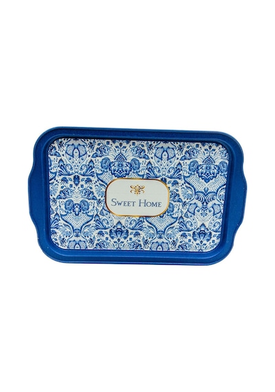Azulejos Sweet Home Desenli Kulplu Metal Tepsi, 21 X 31 Cm