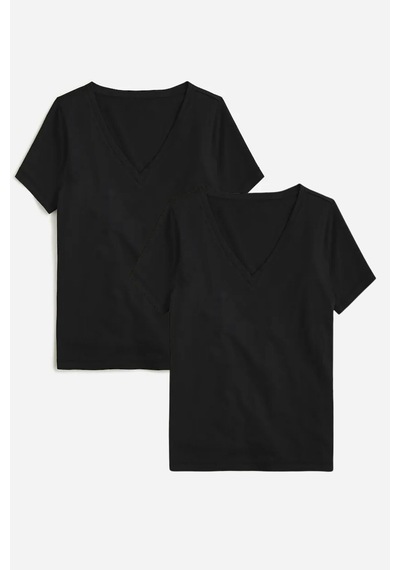 Kadın V Yaka Regular Tshirt Spr24tsk45-2 Black Kadın V Yaka Regular Tshirt Spr24tsk45-2 Black