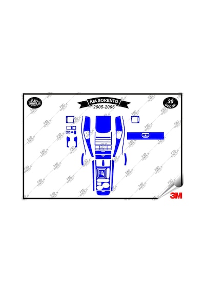 Kıa Sorento 2005-2006 Torpido Konsol Trim Göğüs Maun Kaplama Set 30 Parça Mavi