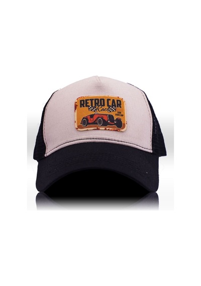 Retro Race Krem Siyah Baseball Şapka