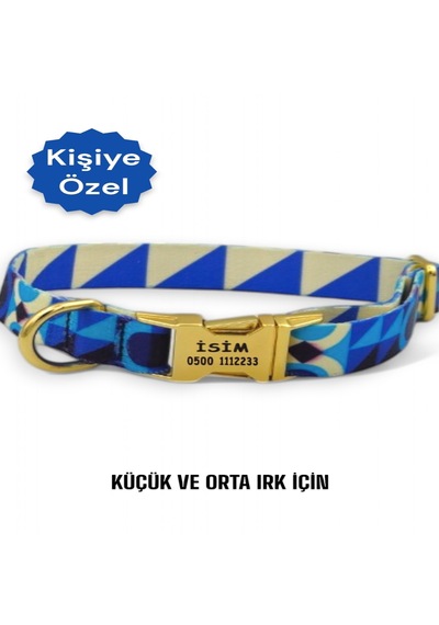 Caramelos Köpek Tasması-küçük Irk Ve Orta Irk İsimli Tasma 10 Beyaz - Mavi