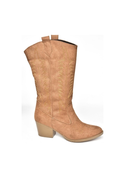 Fox Shoes R973934002 Taba Süet Kovboy Model Kadın Çizme Taba