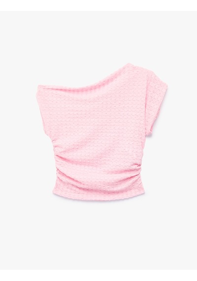 Koton Slim Fit Bürümcük Kumaş Kap Kollu Drapeli Asimetrik Yaka Bluz Pembe 6sak10480ek Gül
