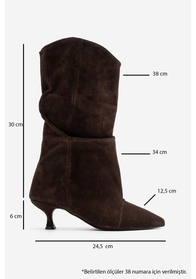 Luvi Shoes Petty Kahverengi Süet Hakiki Deri Kadın Körüklü Çizme