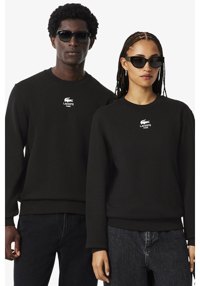 Lacoste Unisex Sweatshirt Bisiklet Yaka Pamuklu Sweatshirt Siyah