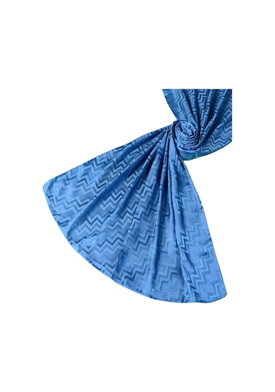 Mim Eşarp İpeksi Dokulu Jakarlı Zikzak Desenli Şal 75x190 Cm İndigo