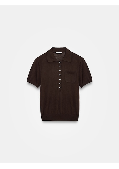 Dilvin 10874 Lyocell Karışımlı Polo Yaka Bluz-koyu Kahve