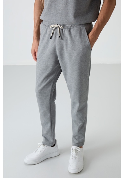 Tommy Life Gri Melanj Pamuklu Kalın Yumuşak Dokulu Oversize Fit Basic Erkek Eşofman Takım - 85251 GRİ MELANJ