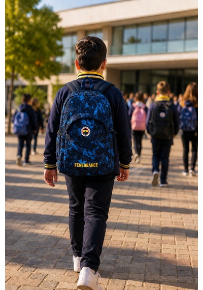 Fenerbahçe Kaligrafik Desenli Okul Sırt Çantası Taraftar Öğrenci Günlük Çanta 45x30x12 Cm Çok Renkli