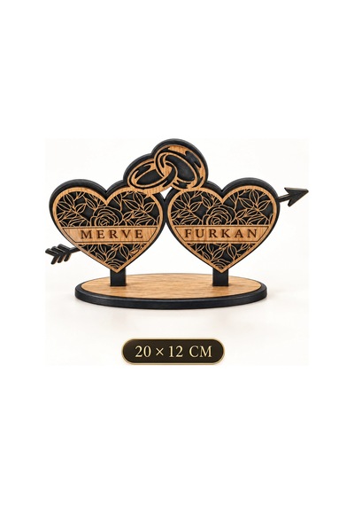 Kişiye Özel İsim Yazılı Ahşap Masaüstü Dekor 20x12 Cm - Söz, Nişan, Düğün Masası Dekoru & Sevgililer Günü Hediyesi Çift Kalp Ve Yüzük Figürlü Masa Süsü Kişiye Özel İsim Yazılı Ahşap Masaüstü Dekor 20x12 Cm - Söz, Nişan, Düğün Masası Dekoru & Sevgililer Günü Hediyesi Çift Kalp Ve Yüzük Figürlü Masa Süsü