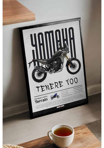 Yamaha Tenere 700 Siyah Ahşap Çerçeveli Poster, Dekoratif Motosiklet Duvar Tablosu