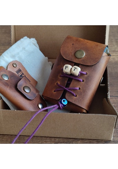 Sumerian Leather Craft Deri Sigara Kılıfı Kişiye Özel Taba