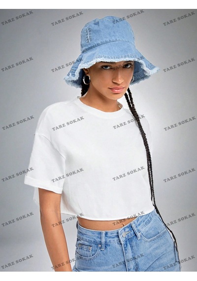 Tarzsokak Crop Ckod-232913 Yaz Kıyafetleri Düşük Omuz Düz Crop Ckod-232913 Top Beyaz