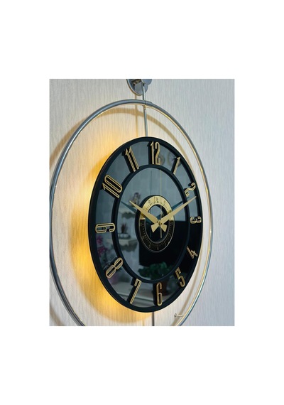 Pey Aksesuar Metal Camlı Duvar Saati Krom Statık 50 X 70cm Orta Boy Işıklı M51-kromgrı-füme-siyah-gold M51-kromgrı-füme-siyah-gold