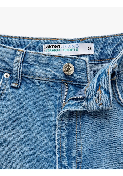 Koton Yıpranmış Püsküllü Düğmeli Denim Şort Açık İndigo 5sal40001md Açık İndigo