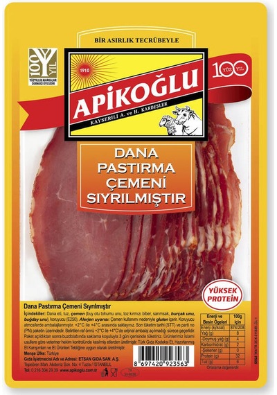 Çemeni Sıyrılmış Dilimli Dana Kontrfile Pastırma 90 Gr. Üçlü Paket Toplam 270 Gr.