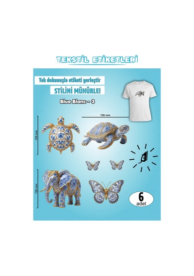 Ütü İle Yapışan Kıyafet Etiketi Blue Blanc -3 6lı Set Karışık
