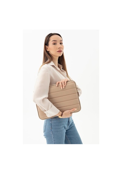 Apple Uyumlu MacBook Kılıf Notebook Çanta Tablet Laptop Kılıfı 13"-13,3" Çizgili Su Geçirmez Kumaş Bej