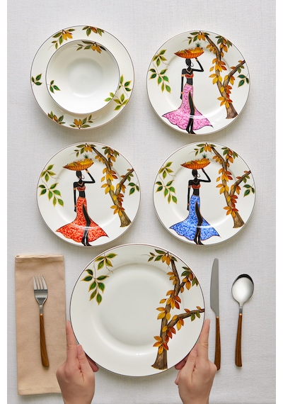 Karaca Elegance Bone Samira 24 Parça 6 Kişilik Yemek Takımı Renkli