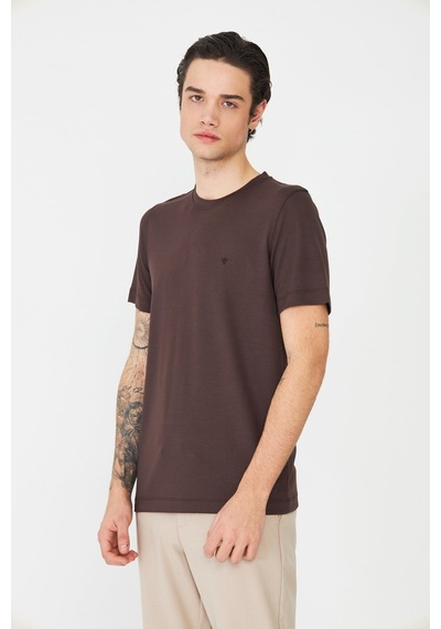 Kahverengi Bisiklet Yaka Basic Erkek T-shirt Kahve