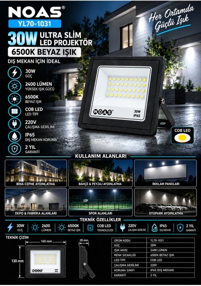 Yl70-1031 30w Ultra Slim Led Projektör 6500k Beyaz Işık Ürün Adı Siyah - 924503032 Siyah